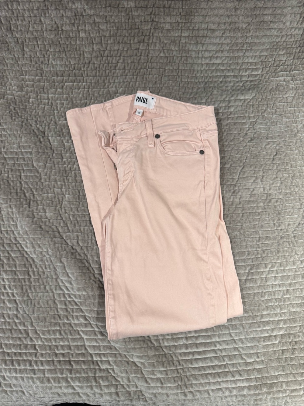 PAIGE Straight Leg Jeans in Light Pink Blush